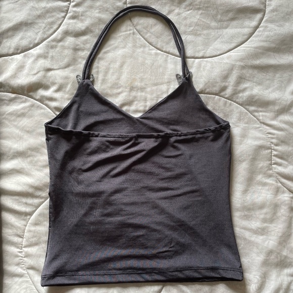 🤍SOLD Vintage 90s dark gray slinky butterfly halter top - Picture 3 of 4